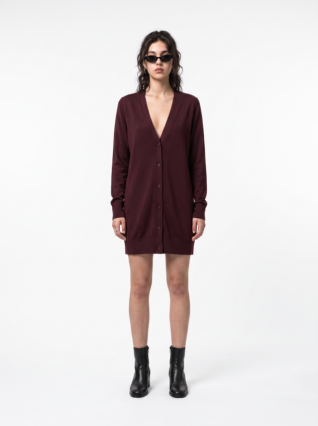 Abyssal Cardigan - Oxblood Burgundy - full model