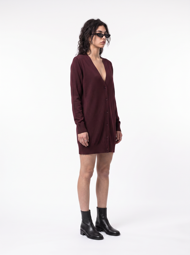 Abyssal Cardigan - Oxblood Burgundy - side model