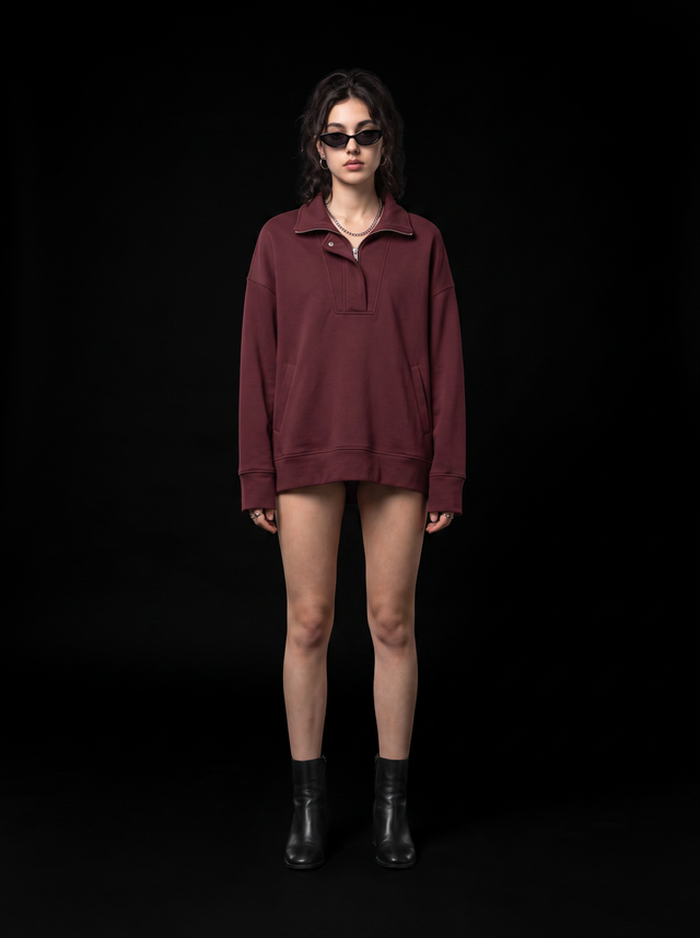 Calm Pullover - Oxblood Burgundy - full model