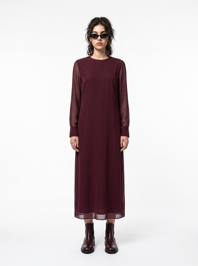 Chiffon Column - Oxblood Burgundy - full model