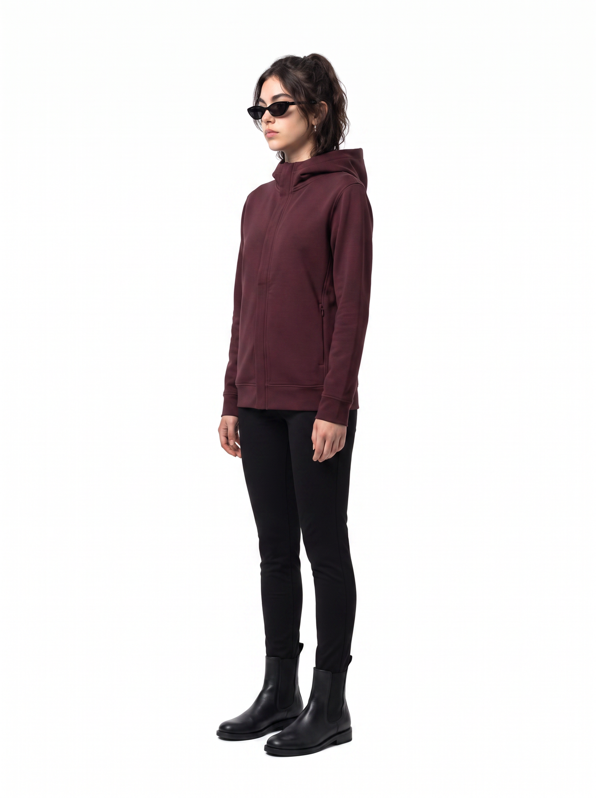 Covered Hoodie - Oxblood Burgundy - side model