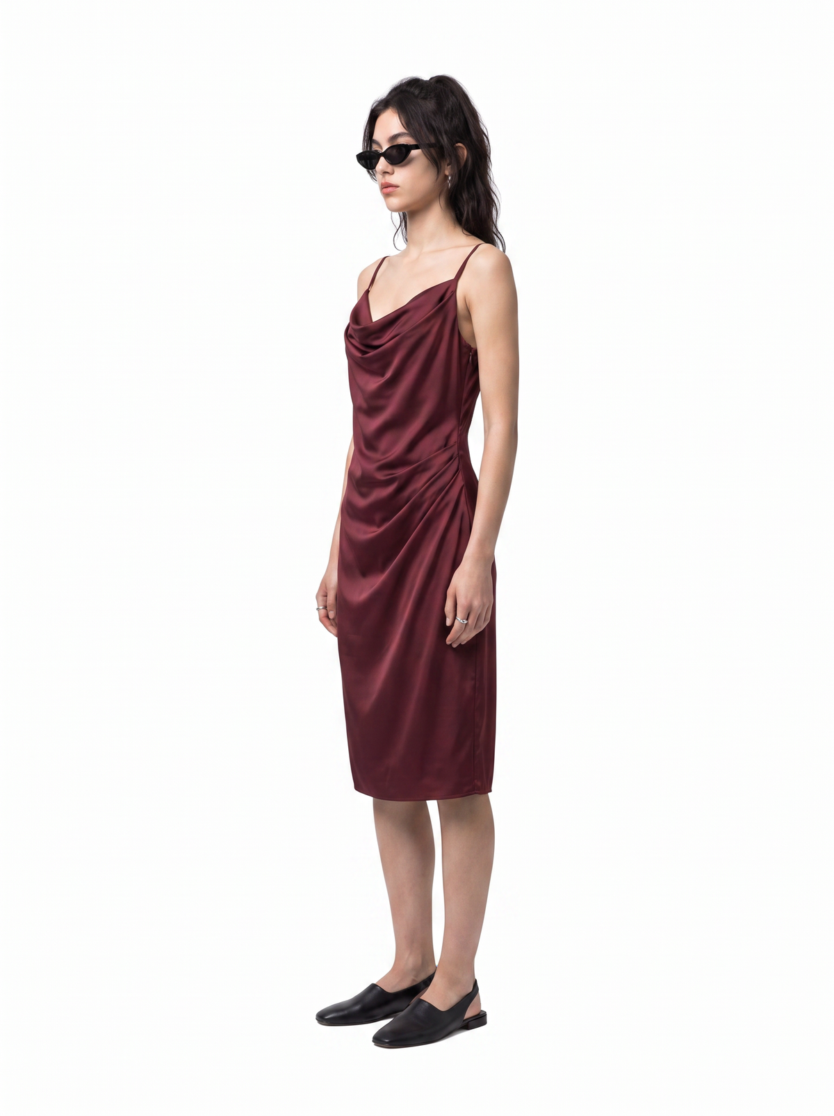 Draped Slip - Oxblood Burgundy - side model