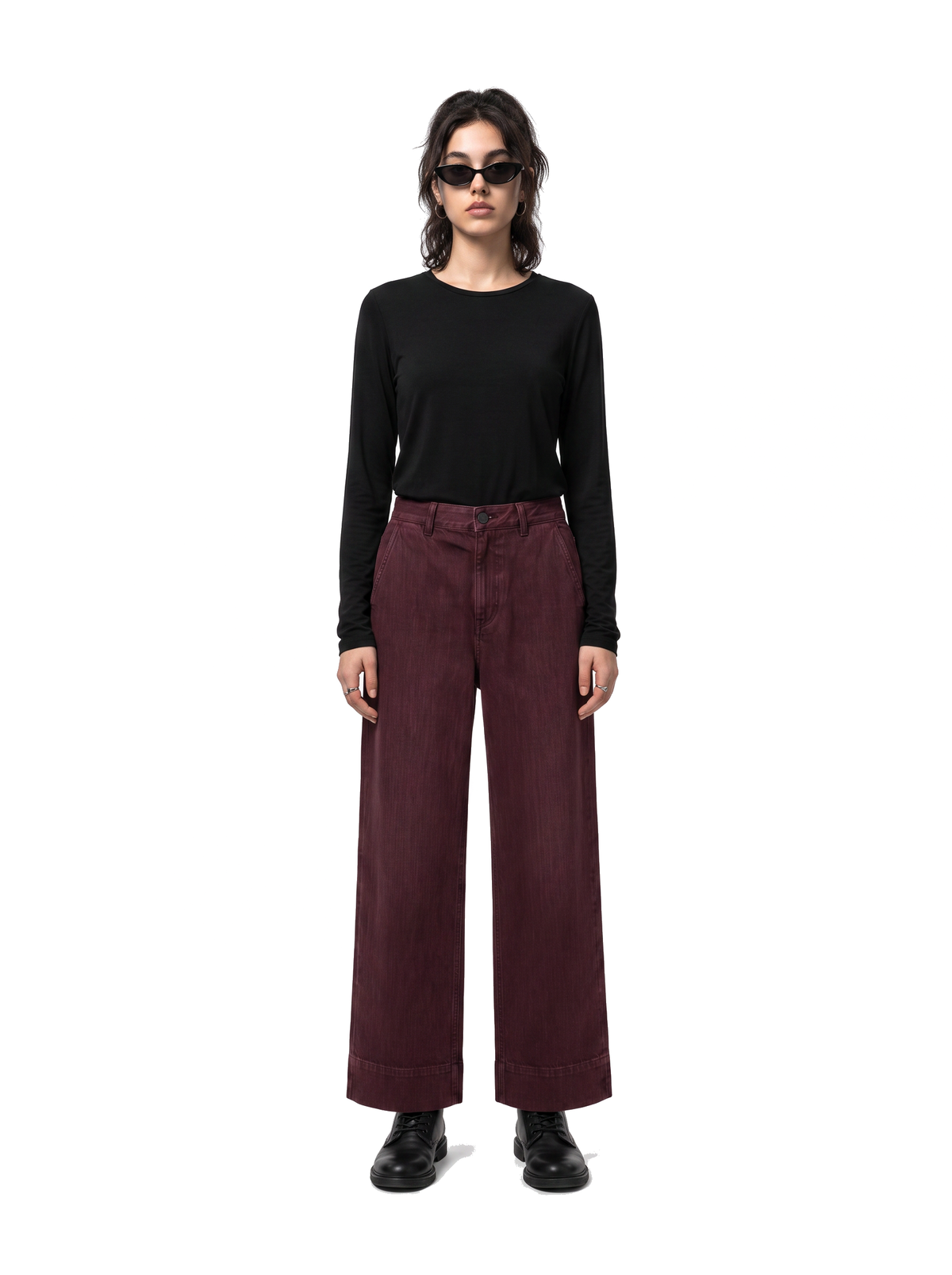 Indigo Trousers - Oxblood Burgundy - full model