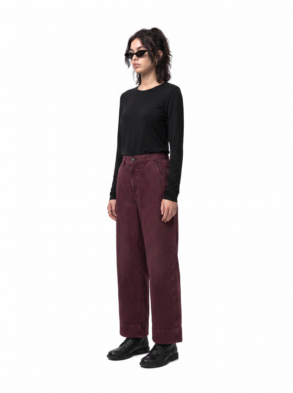 Indigo Trousers - Oxblood Burgundy - side model