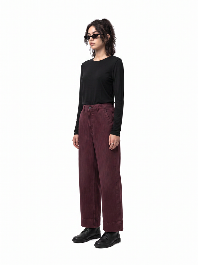 Indigo Trousers - Oxblood Burgundy - side model