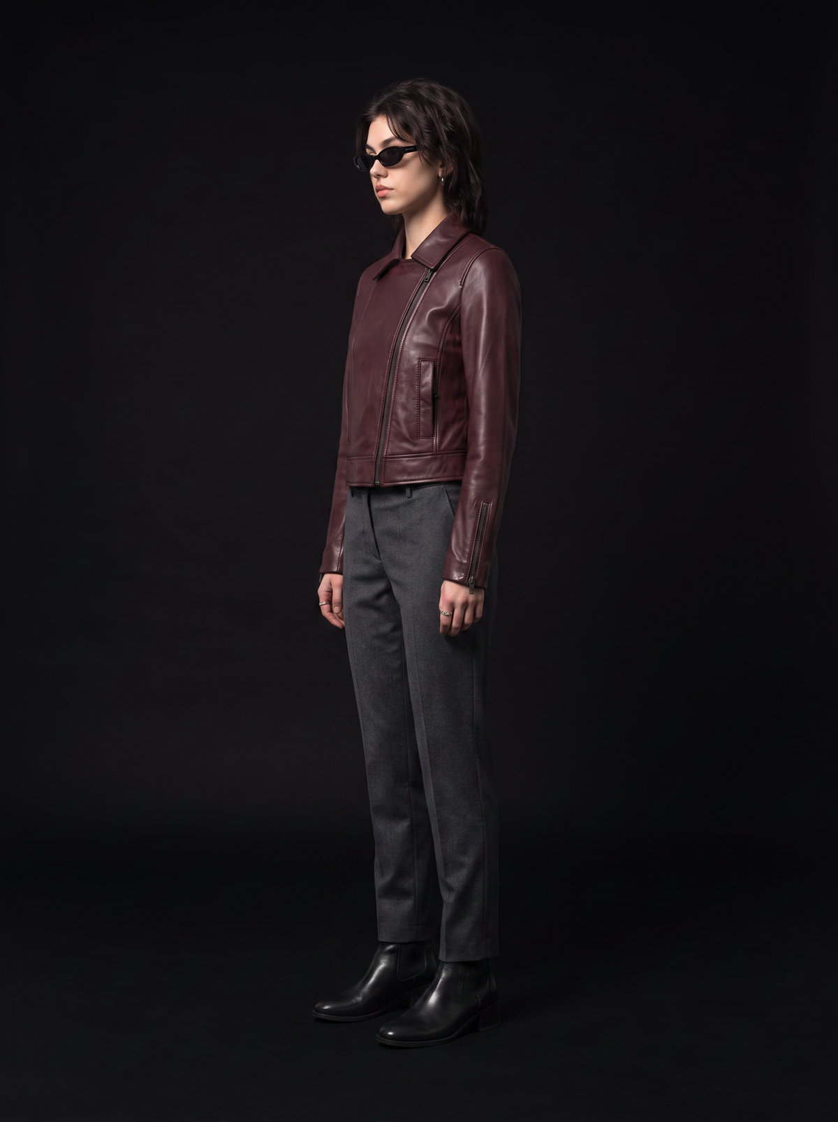 Kuro Jacket - Oxblood Burgundy - side model