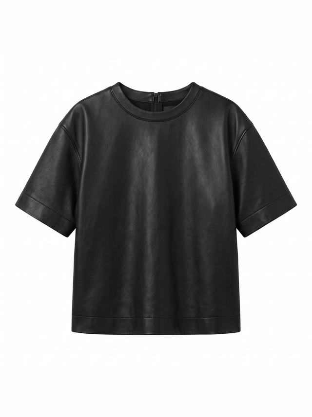 Leather Tee - Obsidian Black - front product