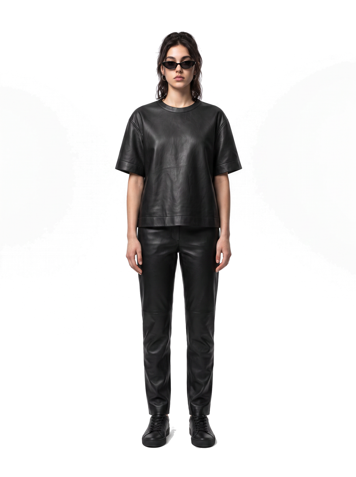Leather Tee - Obsidian Black - full model
