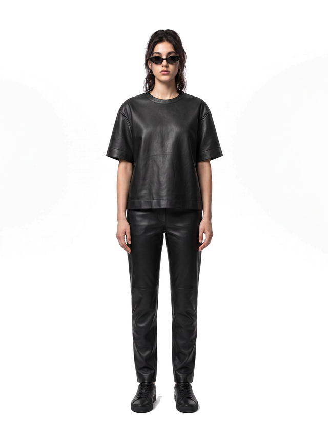 Leather Tee - Obsidian Black - full model