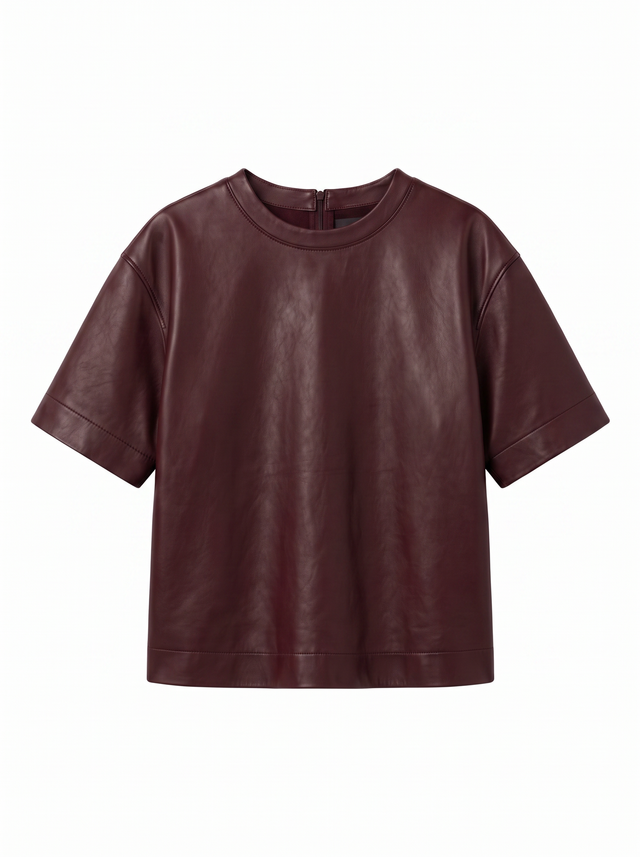 Leather Tee - Oxblood Burgundy - front product