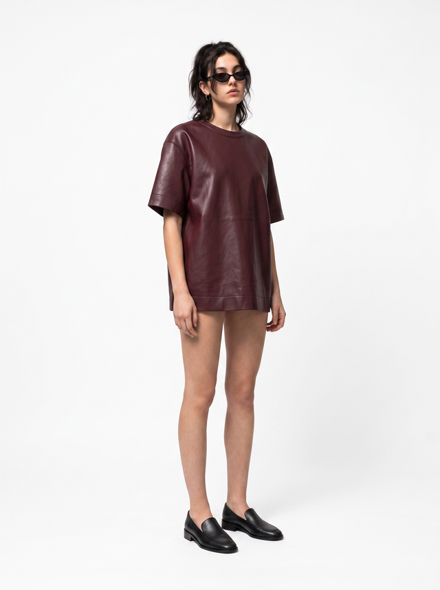 Leather Tee - Oxblood Burgundy - full model