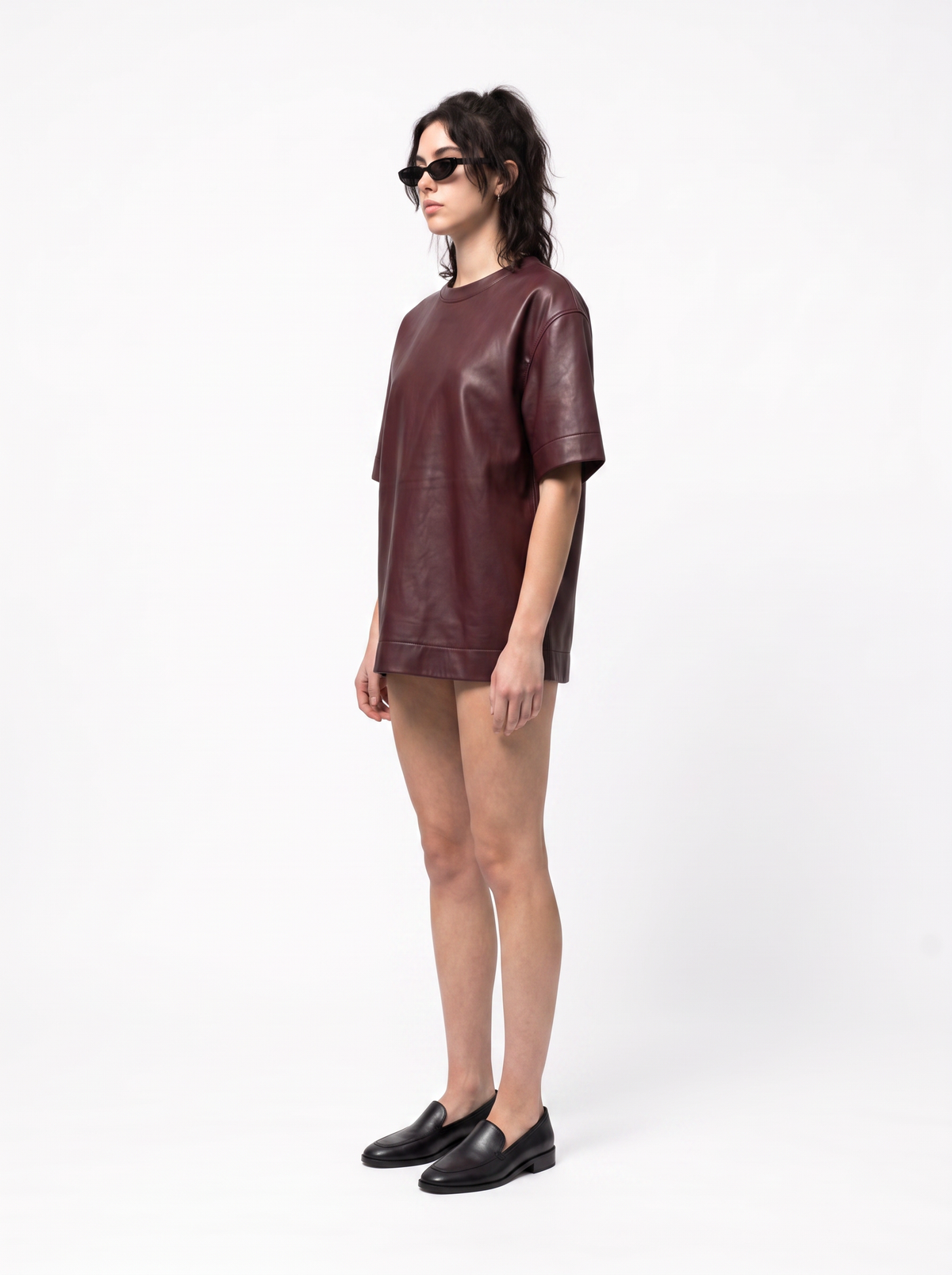 Leather Tee - Oxblood Burgundy - side model