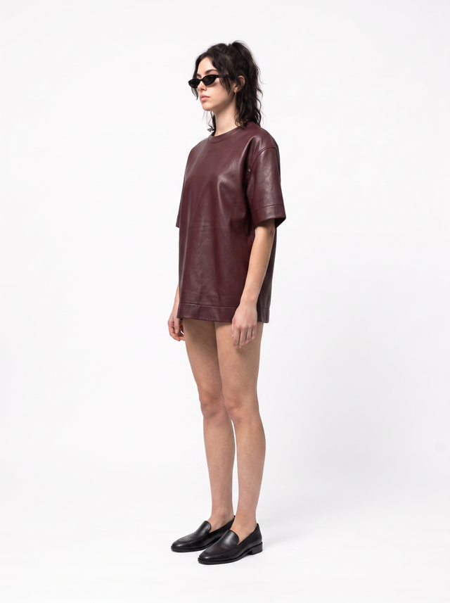Leather Tee - Oxblood Burgundy - side model