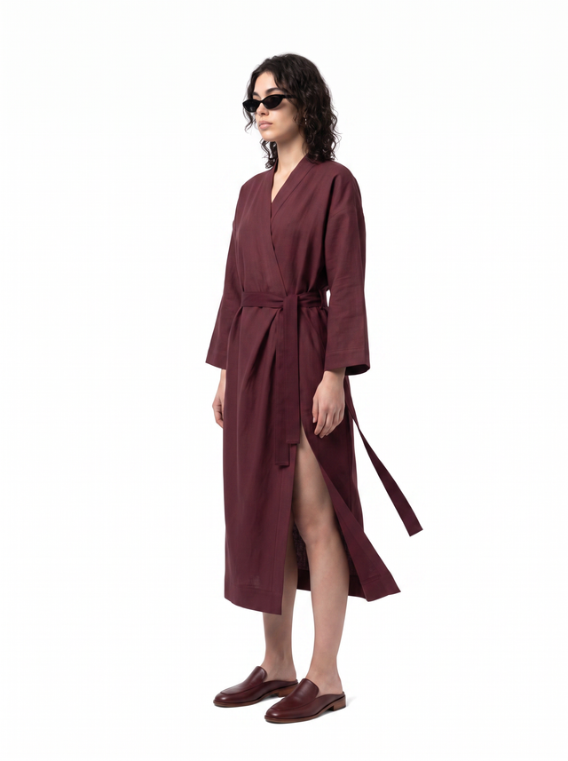 Midi Kimono - Oxblood Burgundy - side model