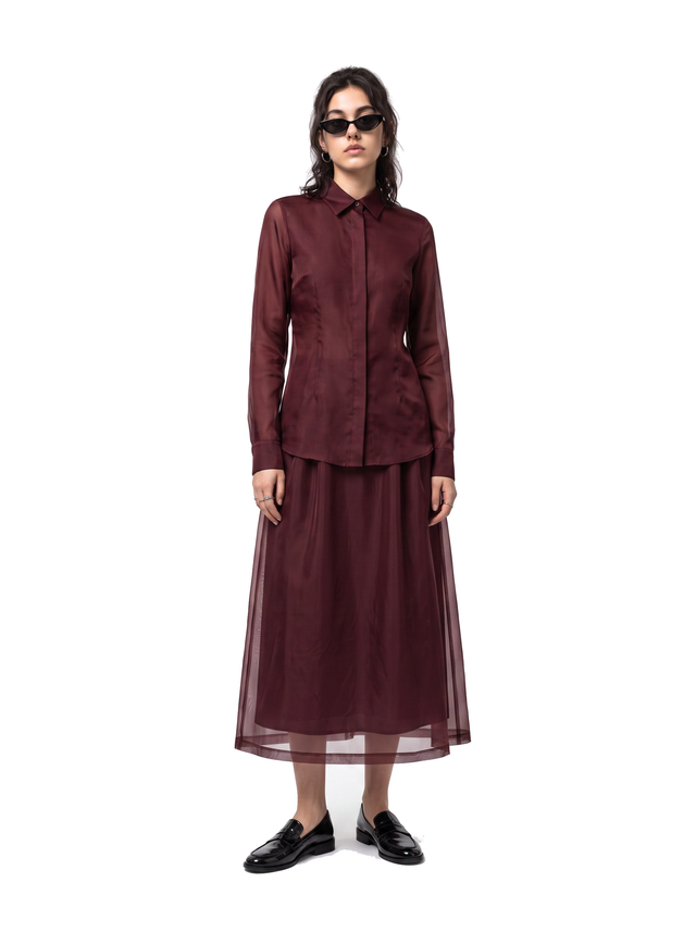 Mist Skirt - Oxblood Burgundy - full model