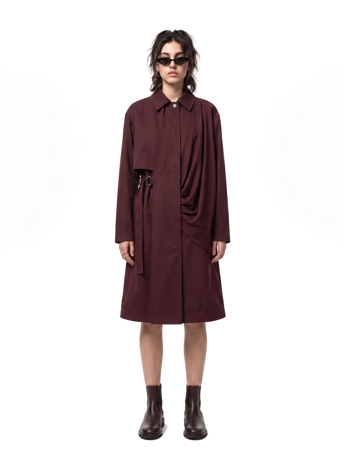 Raven Trench - Oxblood Burgundy - full model