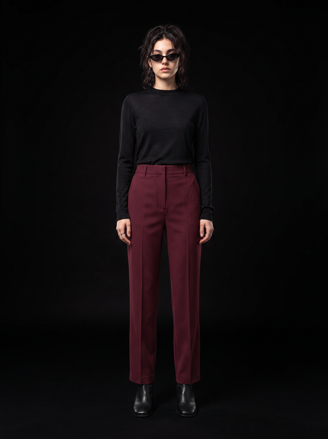 Sable Trousers - Oxblood Burgundy - full model