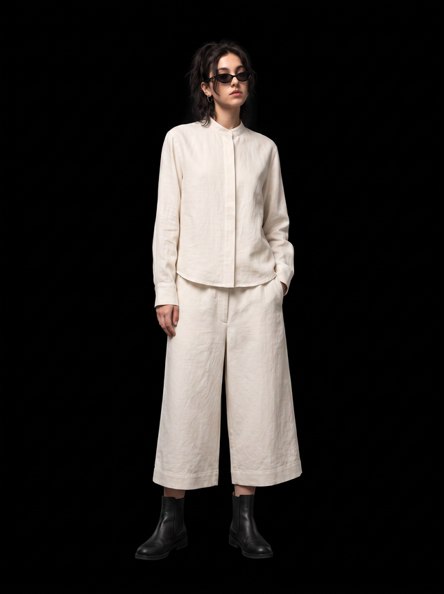 Slouchy Culottes - Bone Ivory - full model