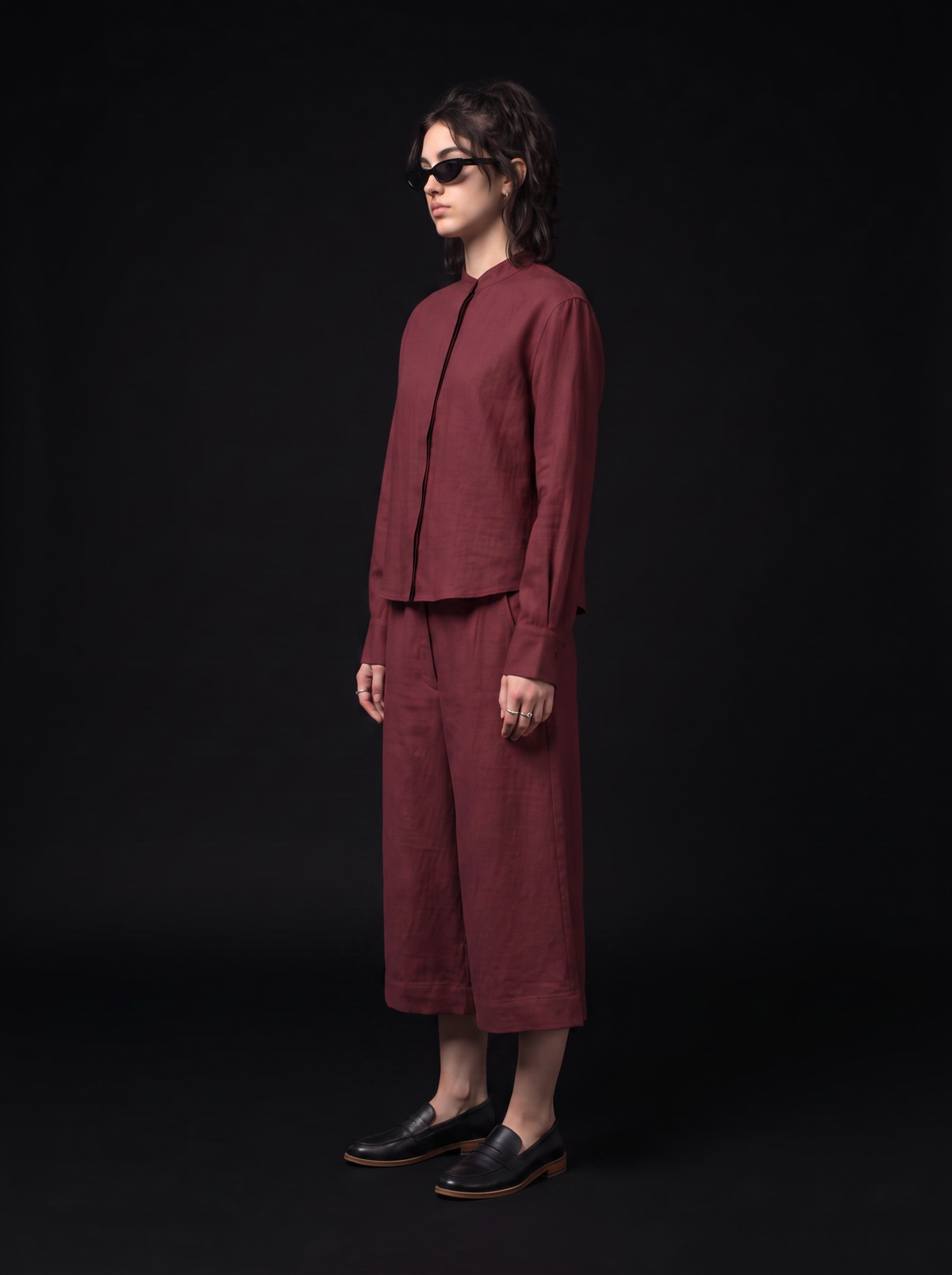 Slouchy Culottes - Oxblood Burgundy - side model