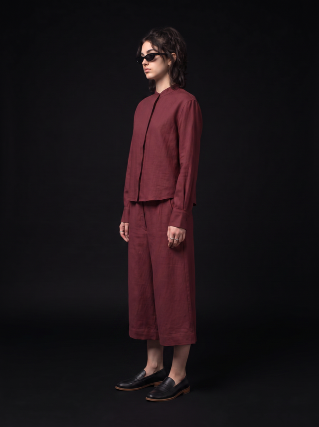 Slouchy Culottes - Oxblood Burgundy - side model