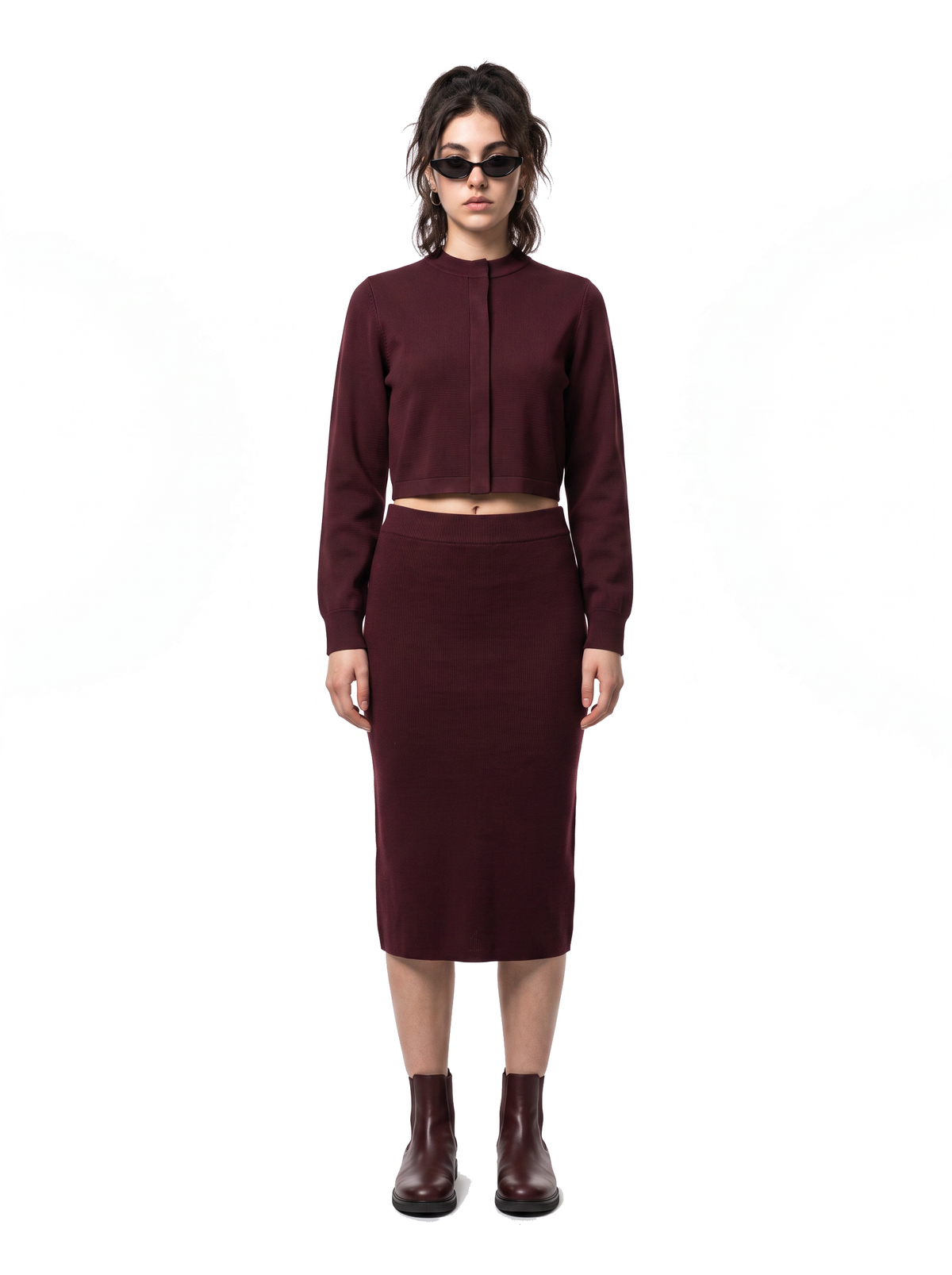 Woven Crop - Oxblood Burgundy - full model