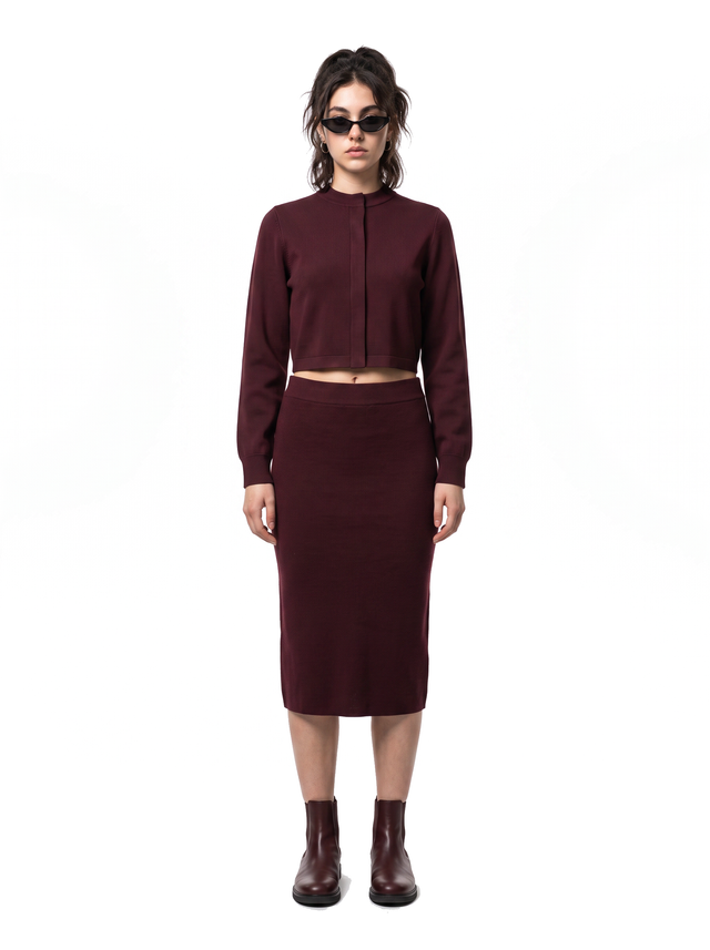 Woven Crop - Oxblood Burgundy - full model