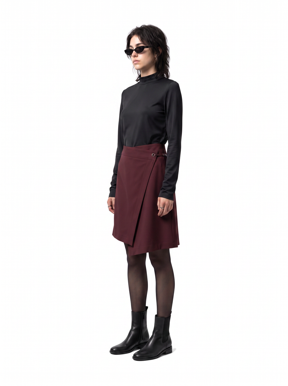 Wrap Skirt - Oxblood Burgundy - side model